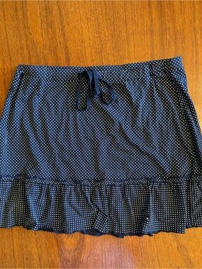 LOFT Navy Polka Dot Ruffle Hem Skirt
